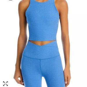 Beyond Yoga Biker Short & High Neck Bra Set in Heathered Purple